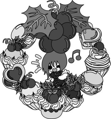 Üzüm ve bir kız şirin çizimi