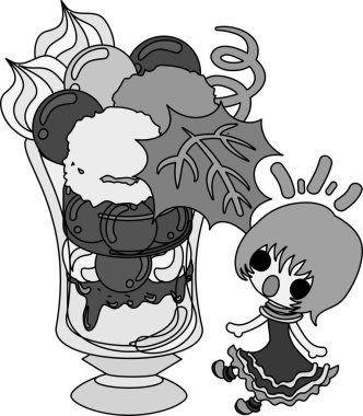 Üzüm ve bir kız şirin çizimi