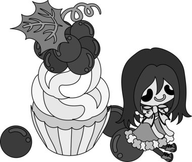 Üzüm ve bir kız şirin çizimi