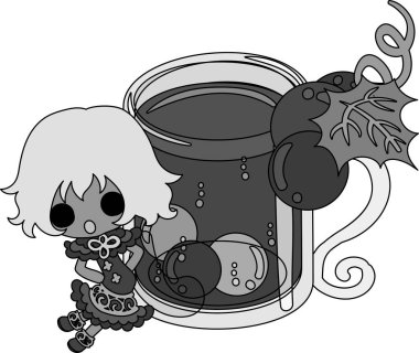 Üzüm ve bir kız şirin çizimi