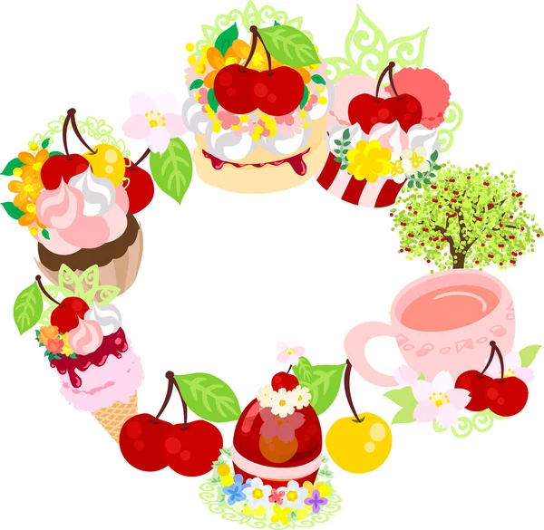 The wreath of cherry sweets — Stock Vector