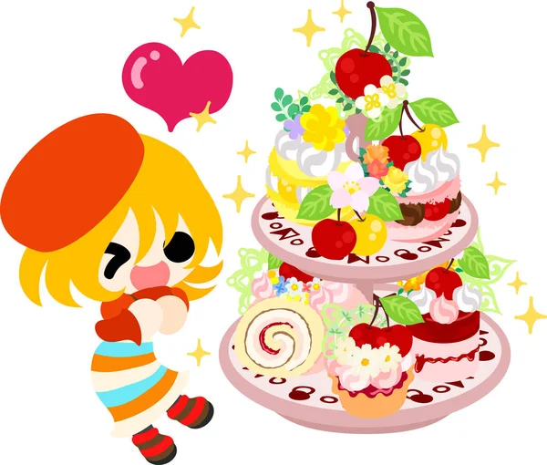 The cute illustration of cherry sweets — Stock Vector