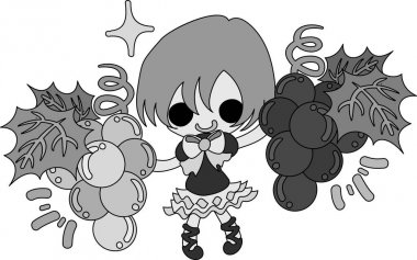 Üzüm ve bir kız şirin çizimi