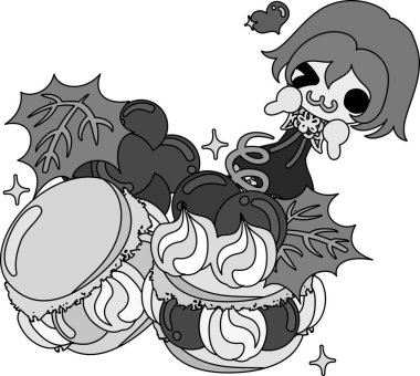 Üzüm ve bir kız şirin çizimi