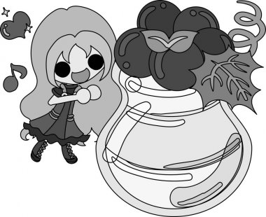 Üzüm ve bir kız şirin çizimi