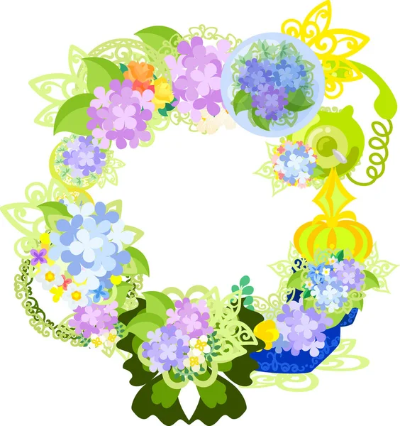 The wreath of hydrangea objects — Stock Vector