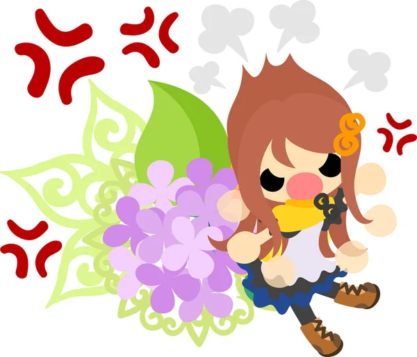 一个可爱的女孩和绣球花 — 图库矢量图片