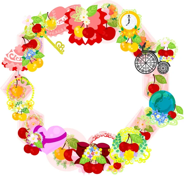 The wreath of cherry objects — Stock Vector
