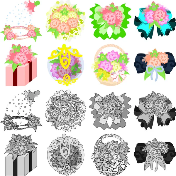Los iconos de los objetos de flores — Vector de stock