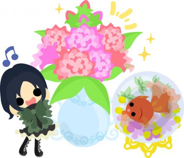 Kızlar ve goldfish yuvarlak kase