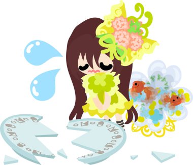 Kızlar ve goldfish yuvarlak kase