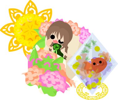 Kızlar ve goldfish yuvarlak kase