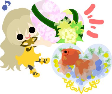 Kızlar ve goldfish yuvarlak kase