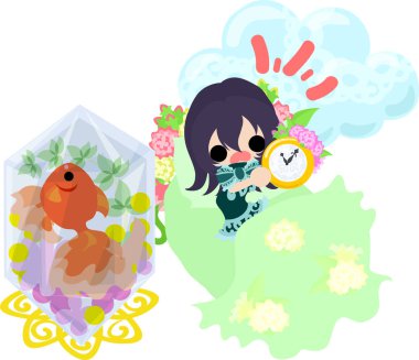 Kızlar ve goldfish yuvarlak kase