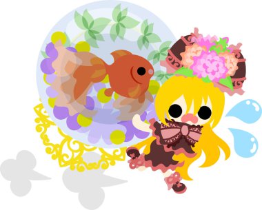 Kızlar ve goldfish yuvarlak kase