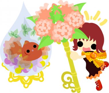 Kızlar ve goldfish yuvarlak kase