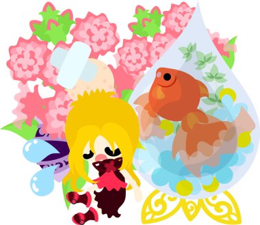 Kızlar ve goldfish yuvarlak kase