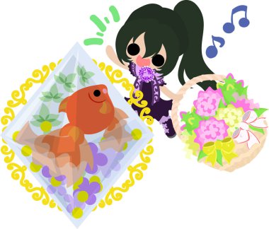 Kızlar ve goldfish yuvarlak kase