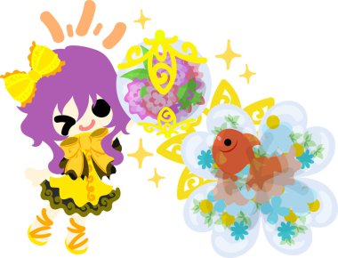 Kızlar ve goldfish yuvarlak kase