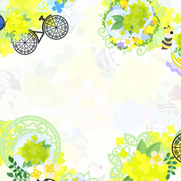 Le cadre des objets à fleurs jaunes — Image vectorielle
