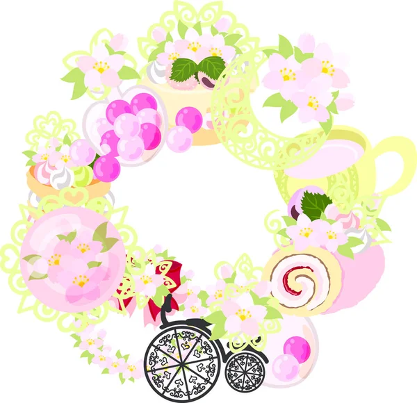 桜オブジェクトの花輪 — ストックベクタ