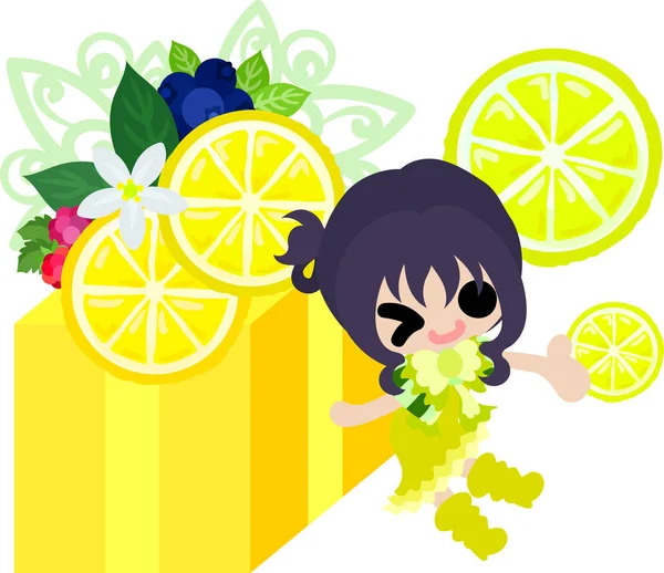 柠檬和女孩 — 图库矢量图片