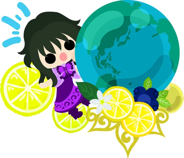 柠檬和女孩插图 — 图库矢量图片