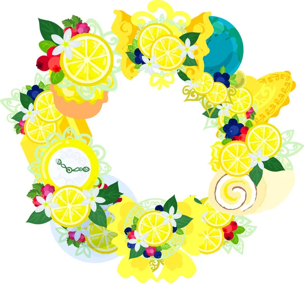 The wreath of lemon objects — Stock Vector