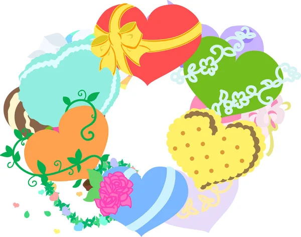 The wreath of heart sweets — Stock Vector