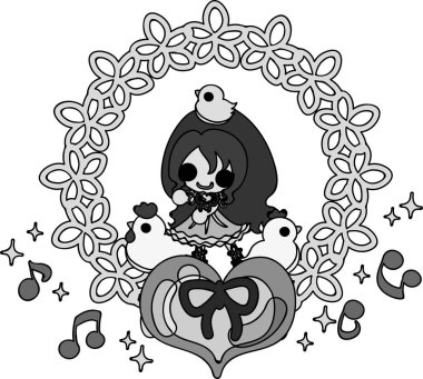 Sevimli kız ve tavuk çizimi