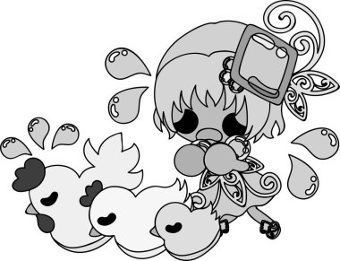 Sevimli kız ve tavuk çizimi