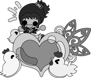 Sevimli kız ve tavuk çizimi