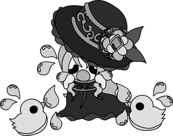 Sevimli kız ve tavuk çizimi