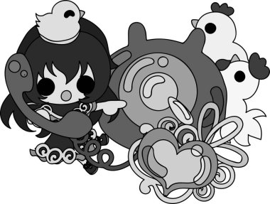 Sevimli kız ve tavuk çizimi