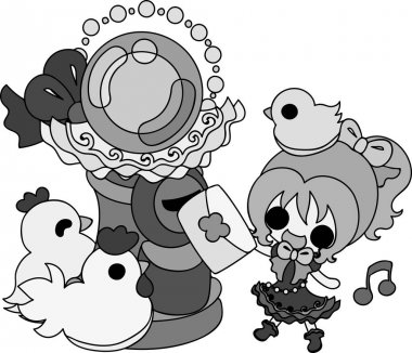 Sevimli kız ve tavuk çizimi