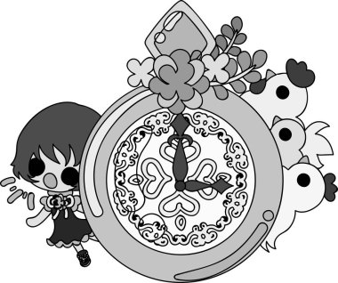 Sevimli kız ve tavuk çizimi