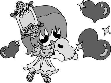 Sevimli kız ve tavuk çizimi