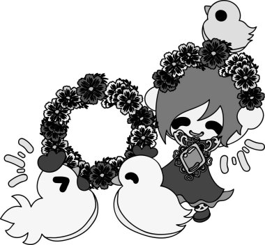 Sevimli kız ve tavuk çizimi