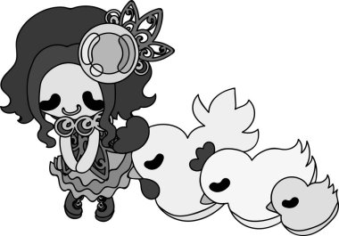 Sevimli kız ve tavuk çizimi