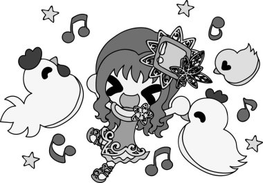 Sevimli kız ve tavuk çizimi