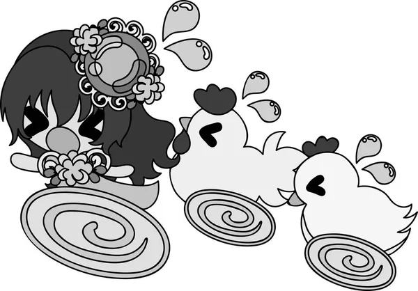 Sevimli kız ve tavuk çizimi