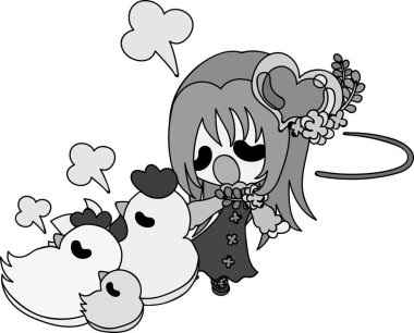 Sevimli kız ve tavuk çizimi