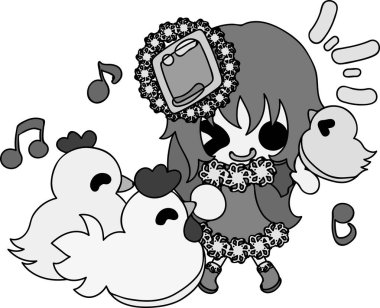 Sevimli kız ve tavuk çizimi