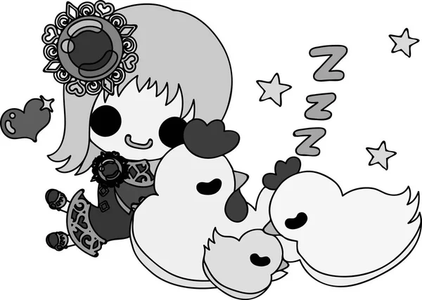 Sevimli kız ve tavuk çizimi