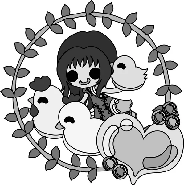 Sevimli kız ve tavuk çizimi