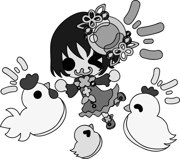 Sevimli kız ve tavuk çizimi