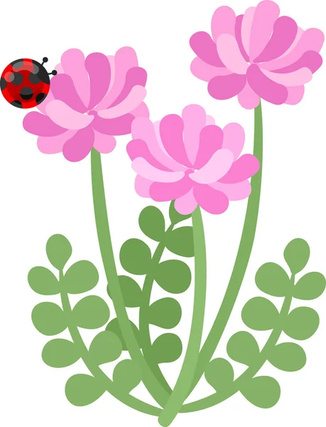 Illustrationen Blommor Nyckelpiga — Stock vektor