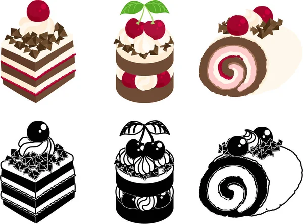 Ícones Bonitos Vários Kirsch Torte — Vetor de Stock