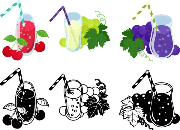 Симпатичные Иконы Вишневого Сока Мускатного Сока Виноградного Сока — стоковый вектор