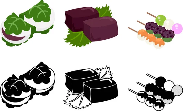 Los Iconos Lindos Dulces Japoneses — Vector de stock